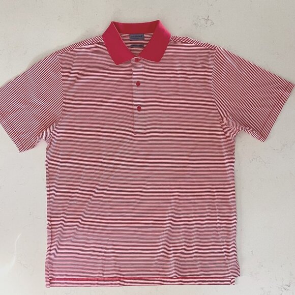 Dockers Tour Athletic SS Striped 3 Button Cotton Polo Shirt Red White Sz S NWOT - Picture 1 of 11